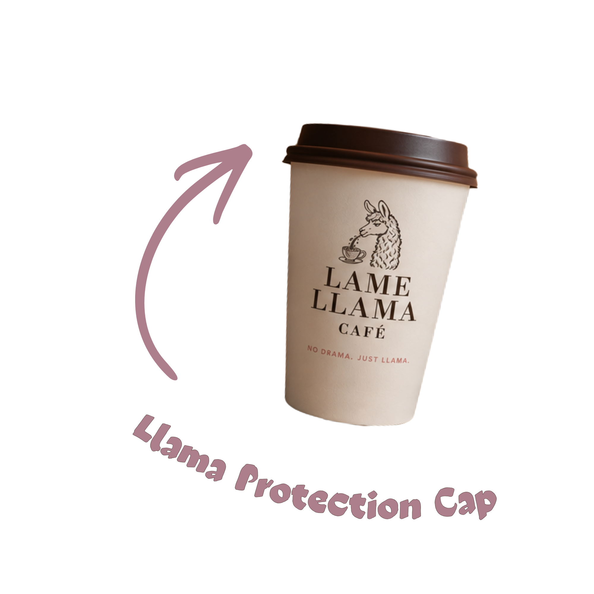 Lame Llama takeaway cup with Llama Protection Cap